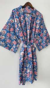 100% coton Style bohème peignoir élégant bleu rose Robe florale léger hiver maison porter cadeau ensemble pour noël ODM tissé - Product Image 2