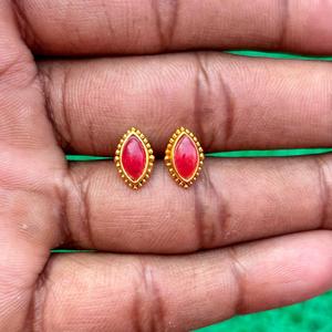 สีแดง ONYX ต่างหูพลอยธรรมชาติเครื่องประดับใน925เงินแท้ปรับแต่งได้กระดุมด้วยเงินสเตอร์ลิง - Product Image 1