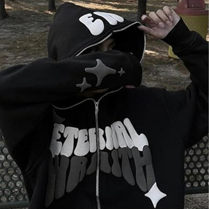Sudaderas con capucha con cremallera de cara completa con estampado de hojaldre 3D para hombre, sudaderas con cremallera personalizadas de peso pesado 480 GSM, ropa informal negra para hombre, sudaderas con capucha de hojaldre - Product Image 2