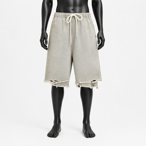 Pantalones Cortos de Algodón para Hombre al por Mayor, Personalizados, Estilo Desgastado, Holgados, con Dobladillo Deshilachado, Largos hasta la Rodilla, Estilo Urbano - Product Image 1