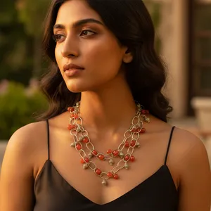 Collar de Cadena con Cuentas de Cornalina Plateada para Mujer, Joyería de Moda, Idea de Regalo - Product Image 2