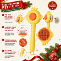 Brosse de toilettage auto-nettoyante en acier inoxydable pour animaux de compagnie, motif poussin de Noël, pour chats et chiens, démêlage et élimination des poils morts, vente en gros