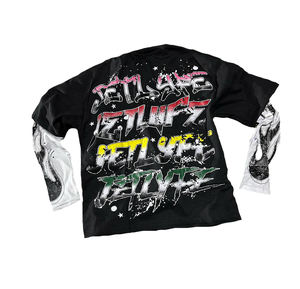 T-shirt col rond à manches longues surdimensionné décontracté à motif uni pour hommes en polyester/coton avec sérigraphie - Product Image 3