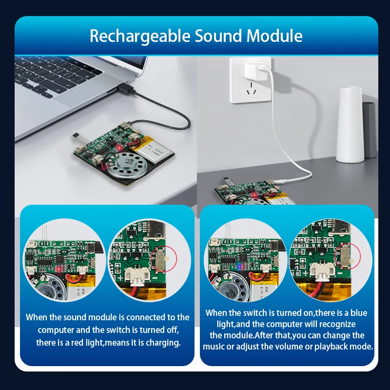 音声モジュール付きのプログラム可能な8M充電式USBMP3サウンドミュージックプレーヤーミニグリーティングカードライトセンサーサウンドチップモジュール