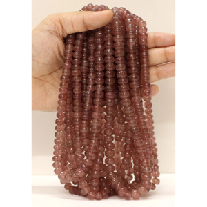 ลูกปัดควอตซ์สตรอเบอร์รี่ AAA ทรงรอนเดล: ขนาด 7-9 มม. พลอยสีชมพู, สายยาว 15 นิ้ว - Product Image 2