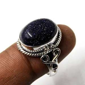 Bague élégante en pierre de soleil bleue en argent sterling 925, bijoux faits main, cadeau pour femme - Product Image 4