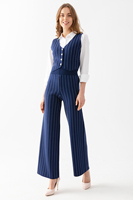 Ensemble 2 pièces en tricot rayé pour femmes, veste sans manches boutonnée et pantalon large, élégant, décontracté et adapté au bureau, 100% acrylique