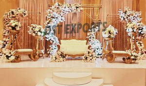 Juego de sofá estilo Maharaja para novia y novio para diseñador de escenario, juego de sofá de escenario de boda tallado a mano, juego de sofá Grand de oro blanco para escenario - Product Image 5