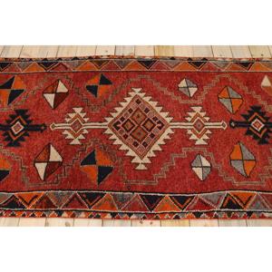 3.6x12.9 ft Vintage Turkish Rug, <b>Runner</b> Rug, <b>Red</b> Wool Rug - Product Image 2