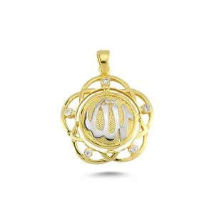 Mặt Dây Chuyền Đá Zircon Tôn Giáo Hồi Giáo Allah Màu Vàng Trơn 14K 18K 21K Mới Quà Tặng Hồi Giáo Trang Sức Ả Rập Bán Buôn Từ Thổ Nhĩ Kỳ