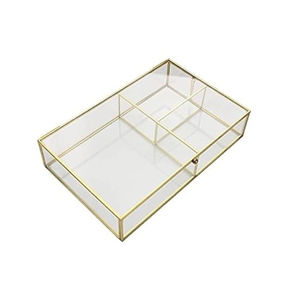 Caja de Joyería Moderna de Cristal Dorado Hecha a Mano, Estuche de Almacenamiento de Cristal Transparente y Metal de Latón, Exhibidor Rectangular de Sobremesa de Alta Gama - Product Image 1