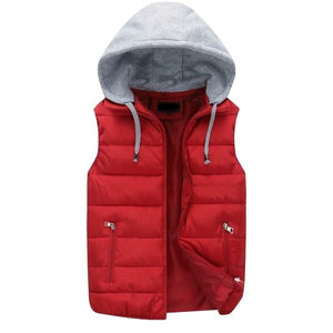 Gilet matelassé zippé pour homme de qualité supérieure pour l'hiver, couleur noire unie, gilet matelassé pour homme avec capuche contrastée - Product Image 4