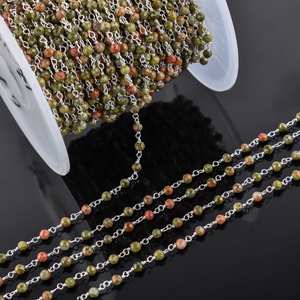 Natural Unakite Faceted Round Beads 925 Sterling Silver <b>Rosary</b> Chain Natural Unakite Stone Beaded Link Chain for - Product Image 6