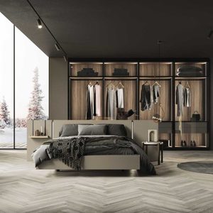 Modern Luxury Master Bedroom Furniture Set Italian Design <b>Light</b> Walnut Wardrobe with Glass Doors LED Platform Bed Villa Project - Product Image 1
