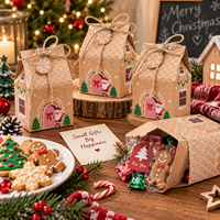 Boîte cadeau en papier kraft pour bonbons et biscuits de Noël, très vendue, 24 pièces par ensemble, emballage festif en forme de maison