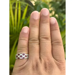 925 Silver Natural Ruby <b>Cluster</b> Ring Bezel Set Boho Style 24K Gold Plated Statement Ring for Everyday Wear Featuring Jade - Product Image 3