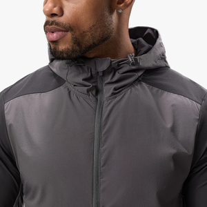 Chaquetas de avance de tela tejida impermeable con logotipo personalizado, chaqueta cortavientos con cremallera frontal y Capucha ajustable para hombre - Product Image 4