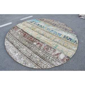 Alfombra turca de lana hecha a mano Beige Vintage 7,3x7,3 pies clásico área grande rectángulo abstracto Patchwork Rectangular pasillo látex - Product Image 4