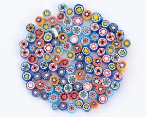 Vintage 70s Millefiori Murano cabujones de flores de cristal hecho a mano miniatura 5mm cuentas de cristal azul fabricación de joyas múltiples disponibles - Product Image 1