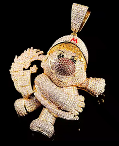 天然ダイヤモンド,カスタム漫画ペンダント3インチ925シルバーメッキアイスアウト - Product Image 1