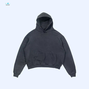 Sweat à capuche brodé surdimensionné et court en molleton 100 % coton épais délavé à l'acide pour homme, style streetwear hiver - Product Image 2