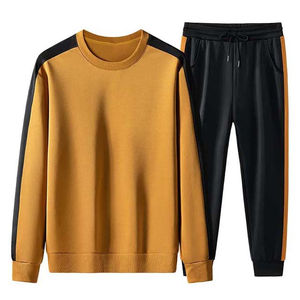 Chándal de algodón Regular Fit con cuello redondo y rayas laterales para hombres y mujeres, chándal de moda personalizado, traje informal de dos piezas - Product Image 3