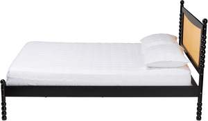 Baxton Studio Okena Queen Size Platform <b>Bed</b> Mid-Century Modern Style Solid Wood Woven <b>Rattan</b> Traditional Design Black <b>Bed</b> <b>Frame</b> - Product Image 2