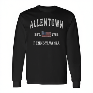 T-shirt promozionale a maniche lunghe con bandiera americana vintage di Allentown, Pennsylvania - Product Image 3