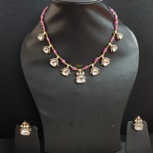 Delicate <b>Pink</b> Stone Kundan Polki <b>Necklace</b> Fashion Jewelry Set - Product Image 5