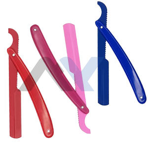 Red Plastic & Stainless Steel Blade Barber Razor <b>Holder</b> Turkish Blade Straight Edge Foldable <b>Knife</b> Shaving & Trimming Razor - Product Image 6