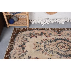 Tapis traditionnel en laine beige marron fait à la main 3.7X6.6 pieds Vintage turc Patchwork Rectangle Design Latex adolescent chevet couloir - Product Image 5