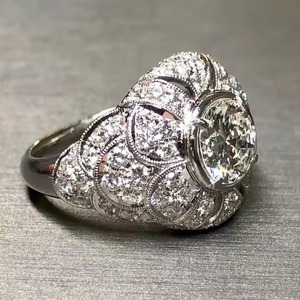 14K or blanc déco ancienne bague de cocktail festonnée européenne 2CT laboratoire cultivé diamant dôme fiançailles coupe lunette réglage pour mariage - Product Image 2