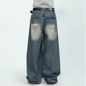 Baggy Washed Breathable Men's Fashion Denim <b>Jeans</b>, High Quality Washed Straight Baggy <b>Jeans</b>, Vintage Style Denim Ripped <b>Jeans</b> - Product Image 6