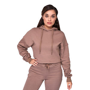 Heavyweight 100% algodón de gran tamaño para mujer Drop Shoulder Hoodie invierno cuello con capucha logotipo personalizado posición frontal Casual corto - Product Image 1