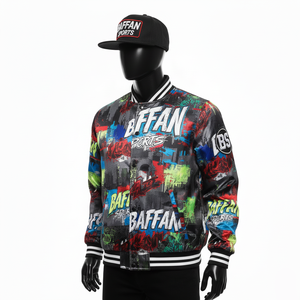 Chaqueta de Satén de Lujo, Tela Suave y Ligera con Colores Vibrantes de Grafiti y Logotipo Personalizado en Toda la Superficie, Chaqueta Sublimada para Hombre - Product Image 4