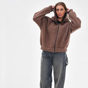 Sudadera con capucha con cremallera completa unisex 100% algodón logotipo personalizado estilo Hip Hop bordado invierno de gran tamaño hombres cremallera Sudadera con capucha patrón sólido - Product Image 5