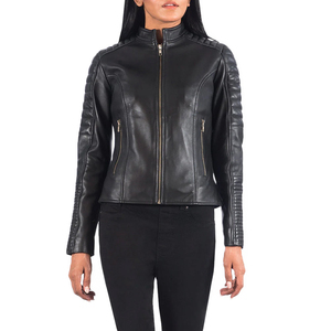 Chaqueta de Motociclista de Cuero Genuino para Mujer Adalyn, Sin Pedido Mínimo, con Forro de Satén, Cremalleras Premium, Logotipo Acolchado, Negra, de Alta Calidad - Product Image 1