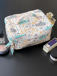 Vintage Quilted Cotton <b>Makeup</b> Box with Zipper Closure-Durable & Water Resistant Eco-Friendly Hand Carry Travel Case - Product Image 5