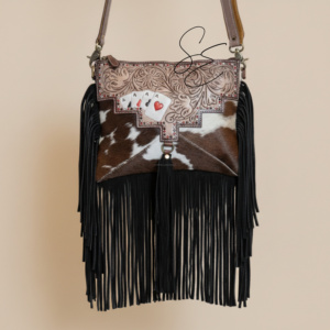 Bolso bandolera de piel de vaca con flecos, estilo western, con cuero repujado, bolso cruzado de piel con pelo, para mujer, bohemio, estilo vaquera, hecho a mano. - Product Image 1
