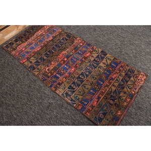 Tapis de 2,7 x 6,2 pieds, tapis vintage patchwork, tapis géométrique turc en laine arc-en-ciel - Product Image 4