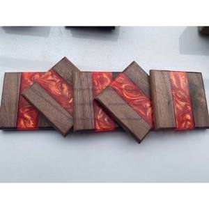 High Quality Round Shaped Home Bar Decoration Customize <b>Square</b> Round Epoxy Wood Resin Unique Coaster with Holder Set - Product Image 4