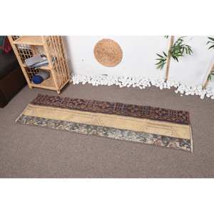 Vintage Beige Laine Fait À La Main 1.7X5.9 pieds Patchwork Tapis Boho Style Grand Tapis Rectangulaire pour Entrée Lit Maison Plancher - Product Image 3