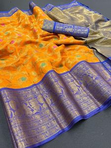 Vêtements de Festival de qualité supérieure Banarasi en soie douce Zari, sari de travail avec fournisseur de chemisiers de Surat inde - Product Image 4