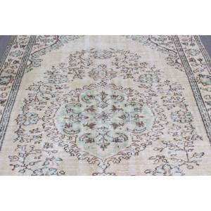 Tapis turc vintage 5,9x9,3 pieds, grand tapis persan en laine blanche - Product Image 5