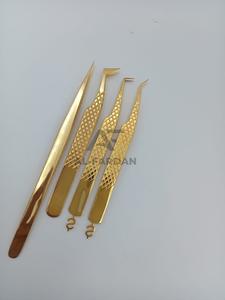 Nouvelle pince à épiler d'extension de cils en acier inoxydable japonais à 90 degrés couleur or signe de dollar volume de cils pointus en bas - Product Image 4