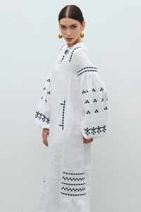 Chemisier ukrainien brodé pour femmes manches longues réglable élastique coton col en v dentelle décontracté mode été tenue de bureau - Product Image 4