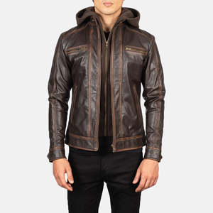 ODM Veste en cuir style motard de haute qualité pour hommes, veste à capuche avec fermeture éclair et logo personnalisé, poche, meilleur prix, concevez votre propre veste tendance - Product Image 1