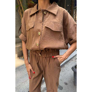 Ensemble décontracté confortable et élastique avec détail bouton doré 10243 - Product Image 3