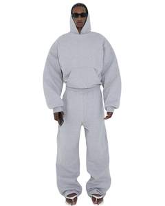 Ensemble de survêtement pour homme en molleton gris clair et pantalon de jogging ample, sweat-shirt à capuche décontracté d'hiver, pantalon streetwear - Product Image 1