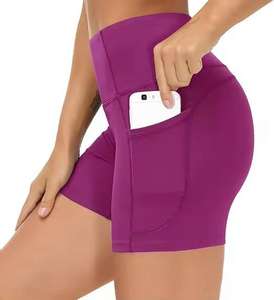 Pantalones cortos de yoga sin costuras de secado rápido de cintura alta para mujer Pantalones cortos casuales elásticos con patrón sólido para deportes - Product Image 1